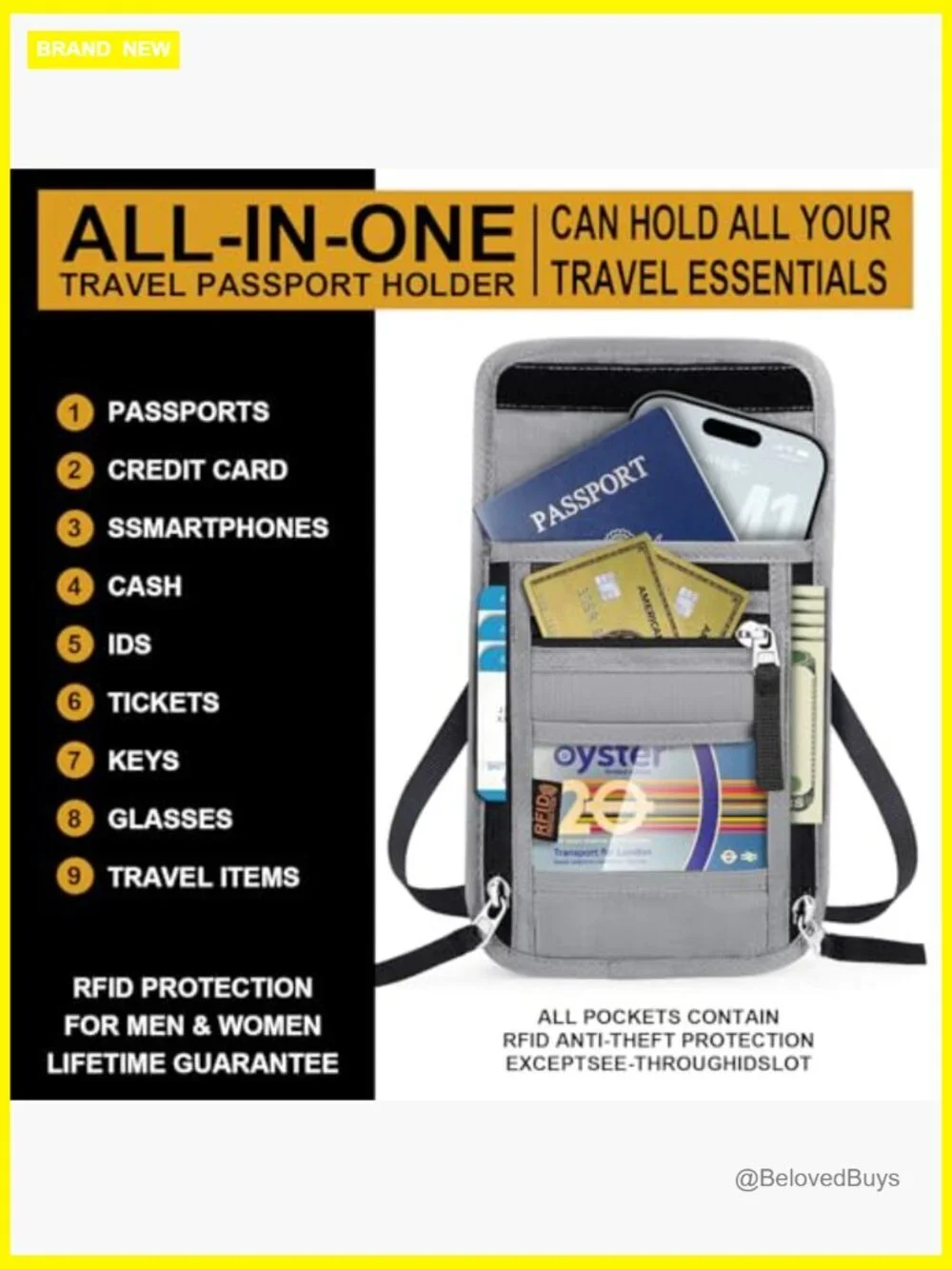 RFID Blocking Travel Neck Wallet Passport Holder Anti-Theft Slim Hidden Pouch